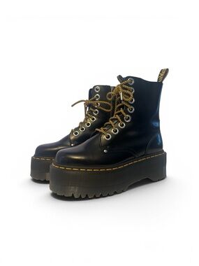 Dr. Martens Jadon MAX Platform Combat Boots with Yellow Stitching Black EU39 US8
